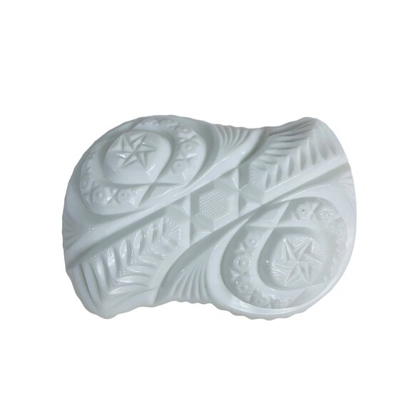 Rare Milk Glass Cottage Soap Dish White Trinket Saw Tooth Rim Hobstar Fork Patte - Picture 5 of 9